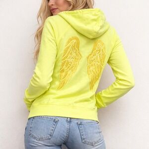 Y2K Victorias Secret Angel Wings Zip Up Hoodie M Neon Yellow Bling Supermodel